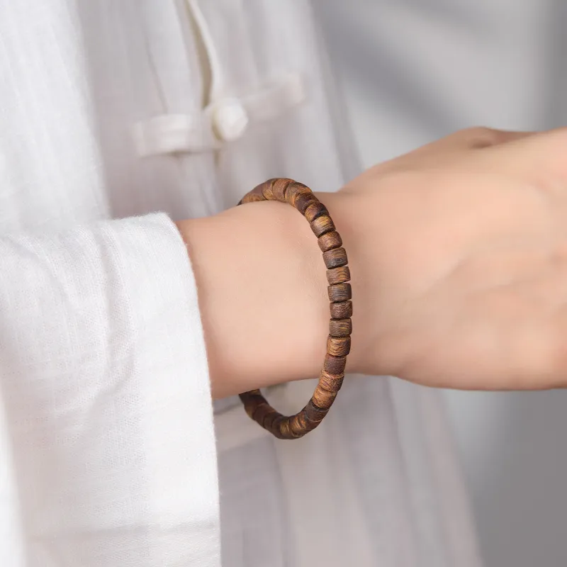 Cuiya Golden Building Sandalwood Aromatic Craft Beaded Bracelet Unisex-2
