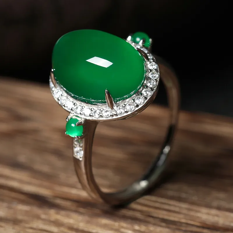 Cuiya Golden Building Chalcedony Jade Rings Unisex-1