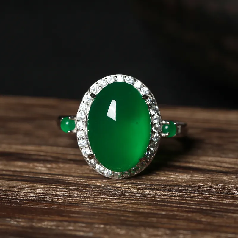 Cuiya Golden Building Chalcedony Jade Rings Unisex-2