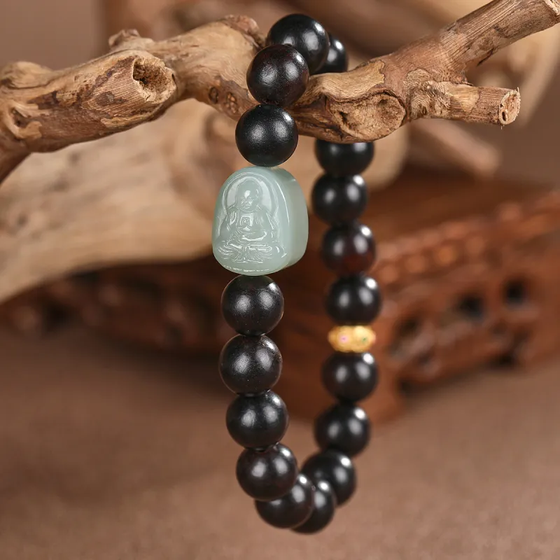 Cuiya Golden Building Bracelets Pale Greenish White Jade Unisex-19