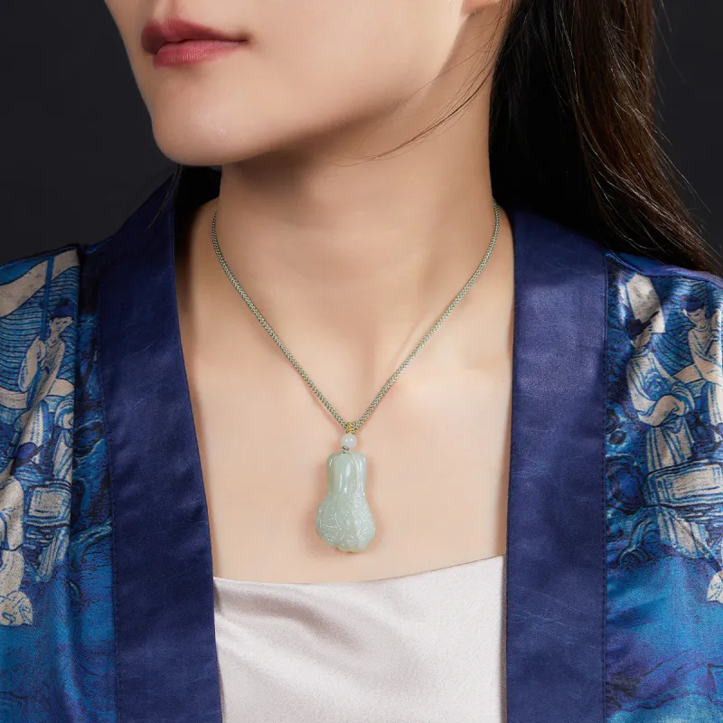 Cuiya Golden Building Hetian Jade Pendants Unisex Pale Greenish White Jade-1