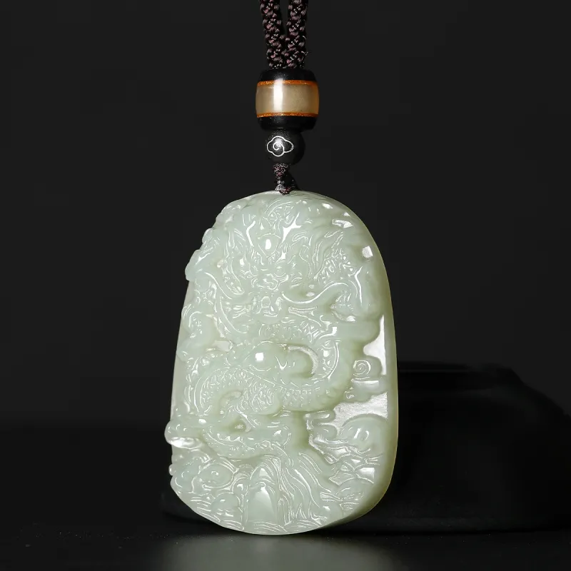 Cuiya Golden Building Hetian Jade Pendants Pale Greenish White Jade Unisex-1