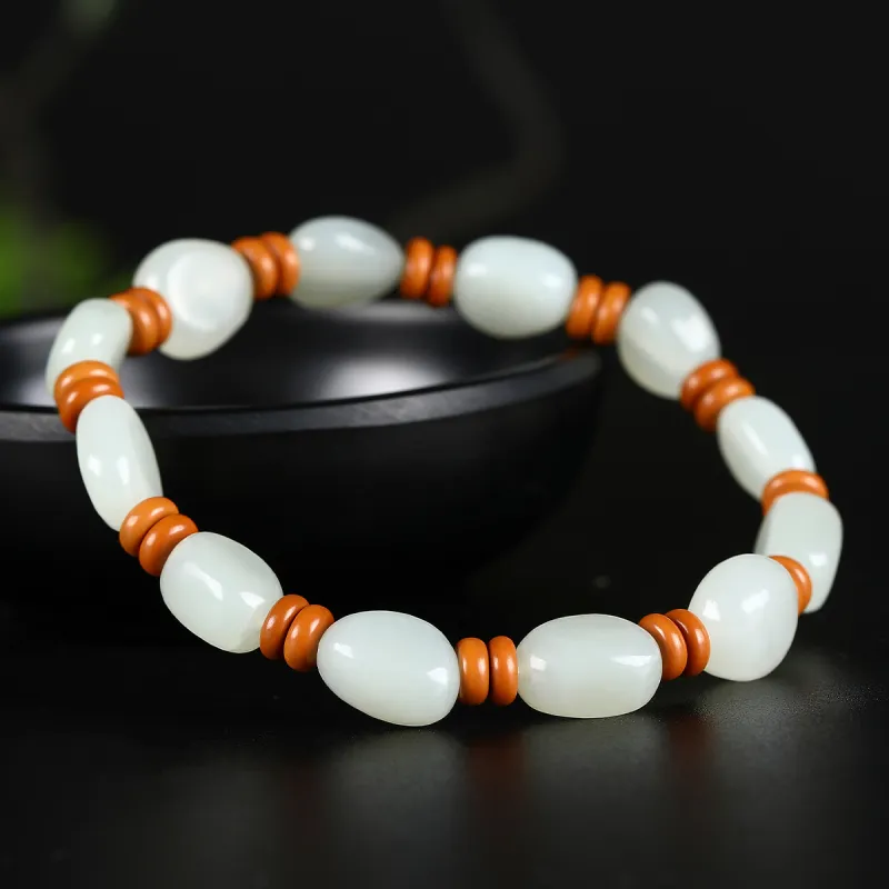 Cuiya Golden Building Hetian Jade Hetian Jade Bracelets Unisex Pale Greenish White Jade-5