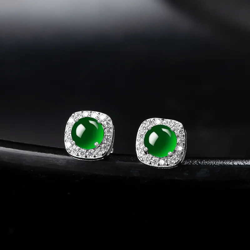 Cuiya Golden Building Ice Glutinous Jadeite Stud Earrings Women's-2