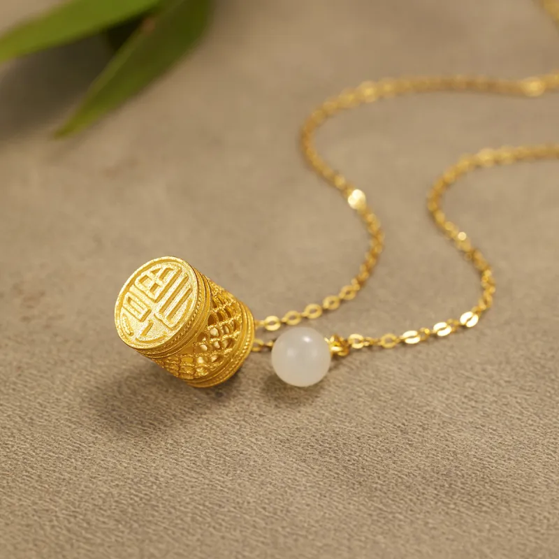 Cuiya Golden Building Hetian Jade Necklaces Pale Greenish White Jade Women's-3