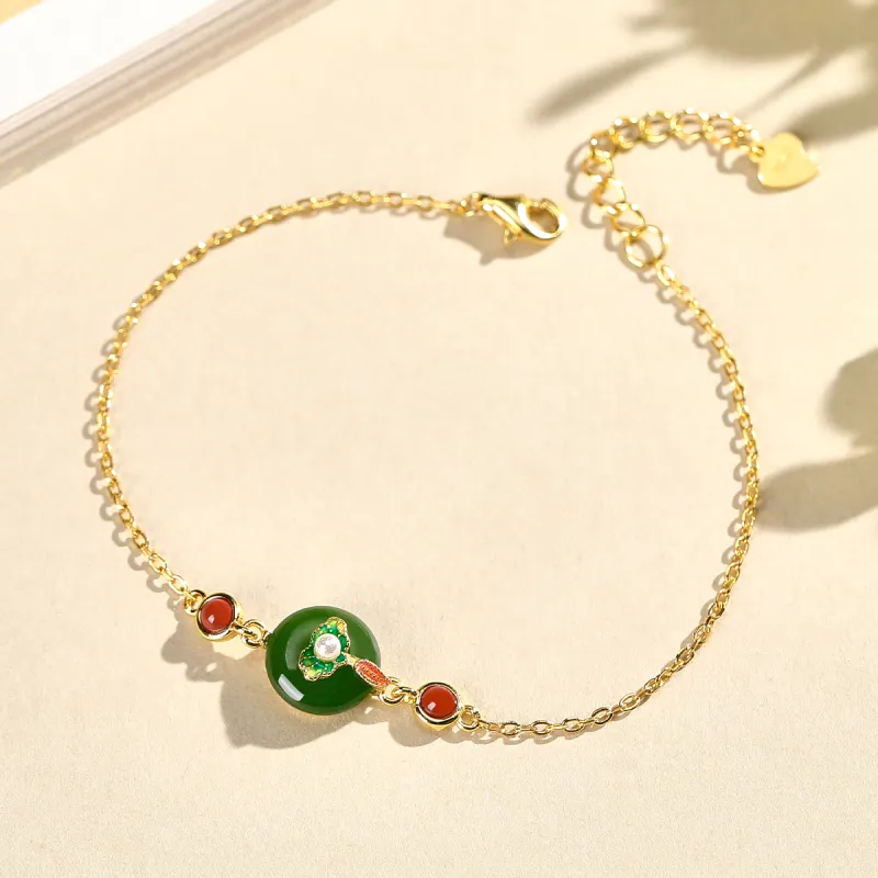 Cuiya Golden Building Hetian Jade Bracelets Jasper Women's-1