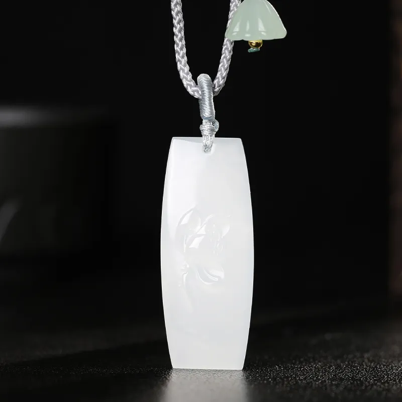 Cuiya Golden Building Hetian Jade Necklaces White Jade Unisex-6