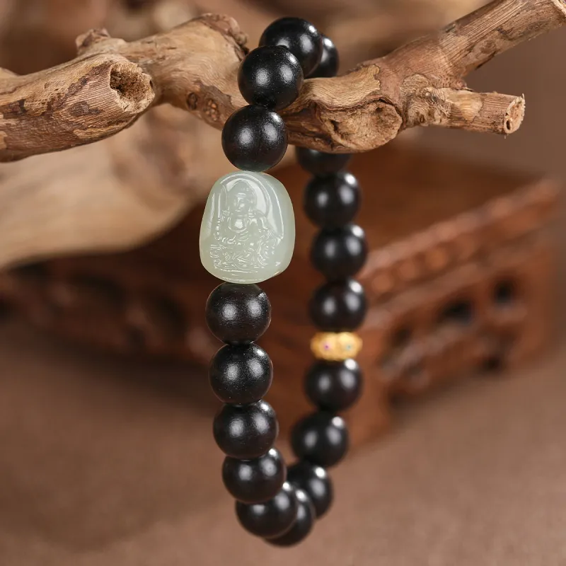 Cuiya Golden Building Bracelets Pale Greenish White Jade Unisex-11