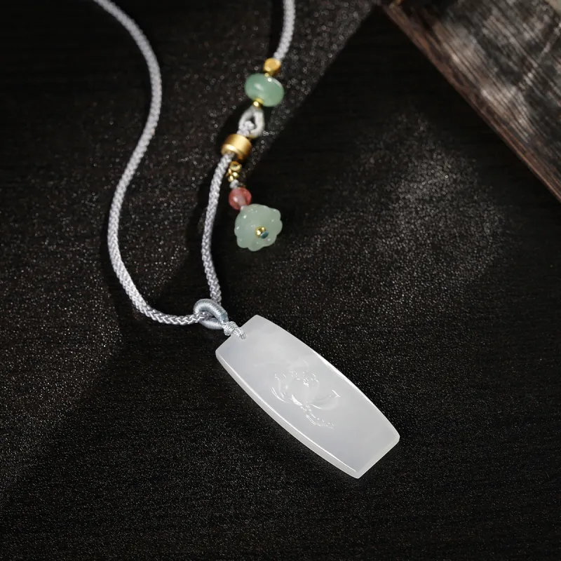 Cuiya Golden Building Hetian Jade Necklaces White Jade Unisex-5