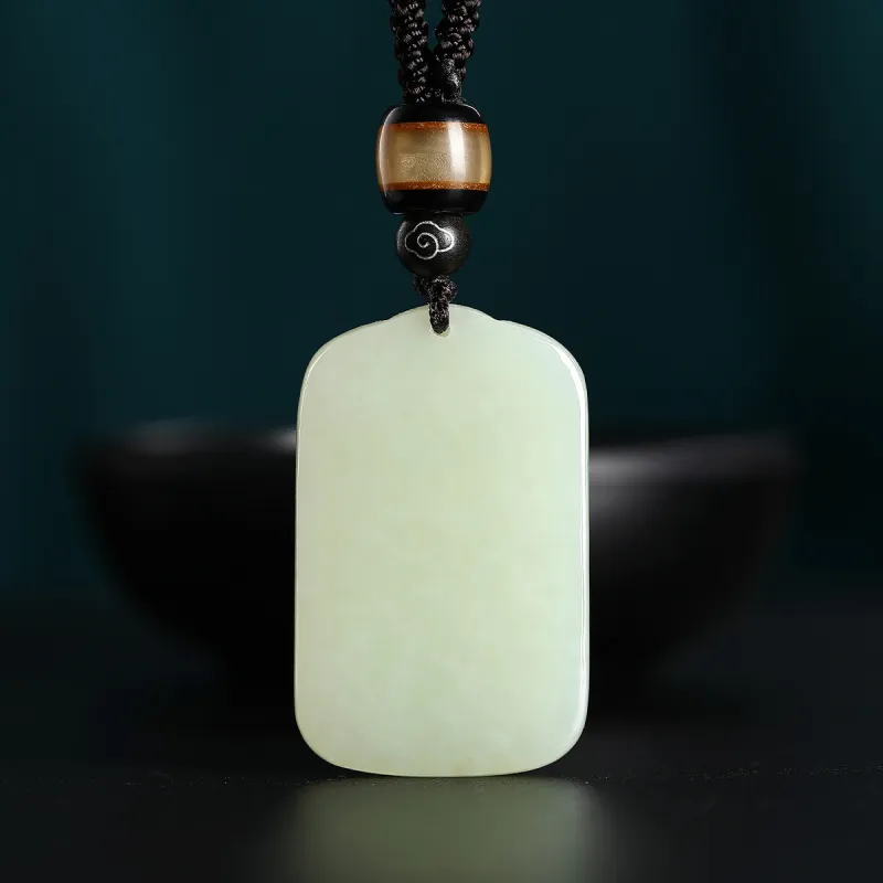 Cuiya Golden Building Hetian Jade Pendants Pale Greenish White Jade Unisex-1