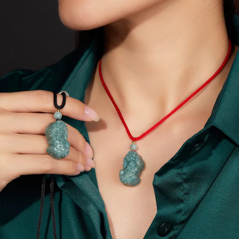 Cuiya Golden Building Bean Type Jadeite Pendants Unisex-3