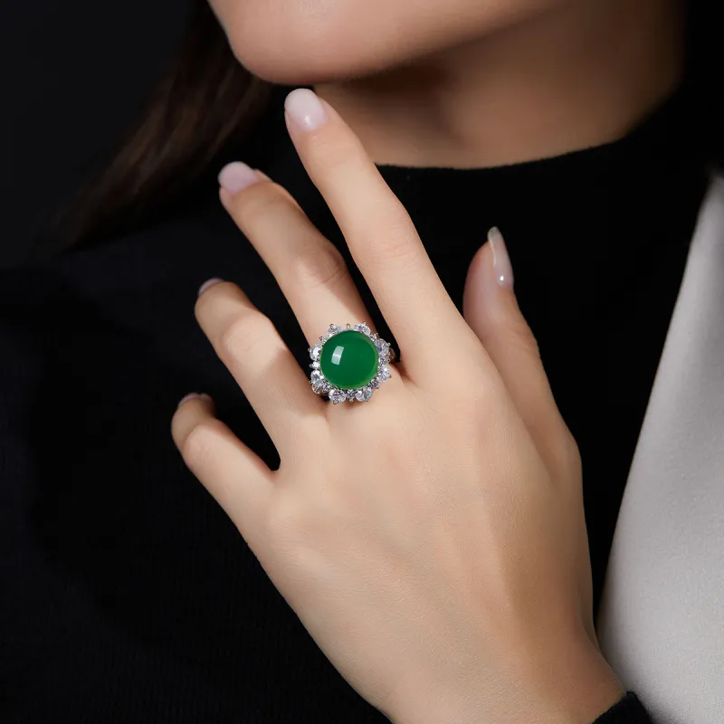 Cuiya Golden Building Chalcedony Jade Rings Unisex-3