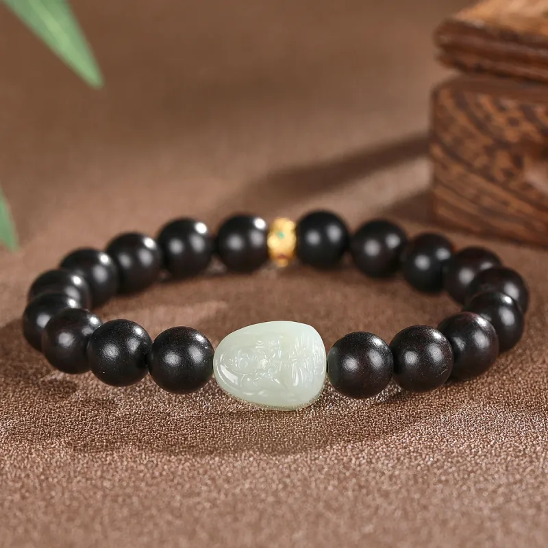 Cuiya Golden Building Bracelets Pale Greenish White Jade Unisex-13