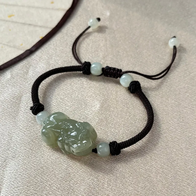 Cuiya Golden Building Hetian Jade Bracelets Pale Greenish White Jade Unisex-5