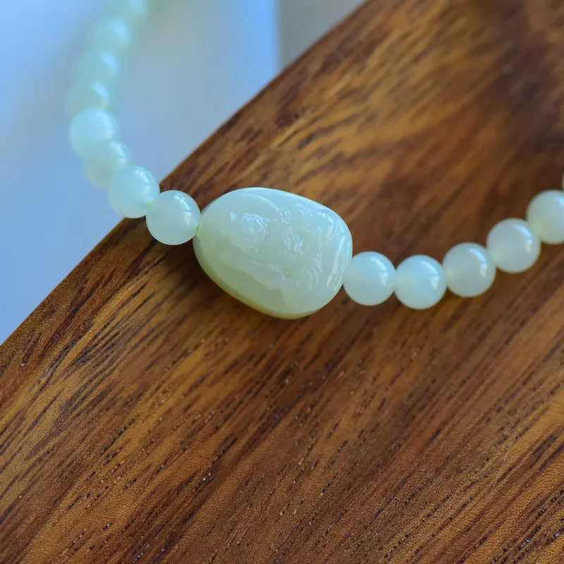 Cuiya Golden Building Hetian Jade Bracelets Pale Greenish-White Jade Unisex-37