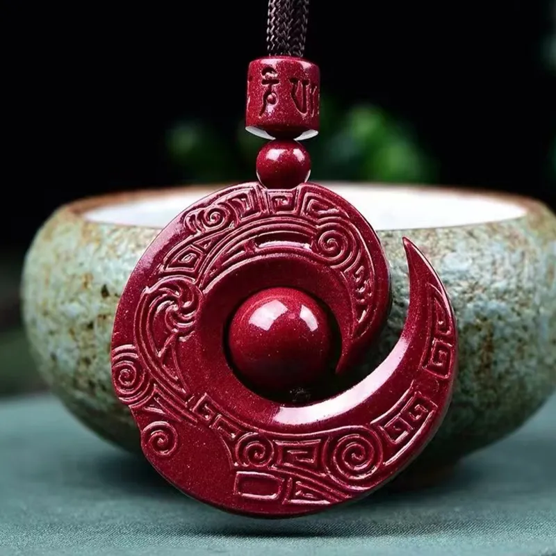Cuiya Golden Building Reconstructed Cinnabar Necklaces Unisex-1