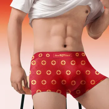 DearBoyFriend Men's Underwear Comfort Fit Breathable Comfort Men's New Year Red Wow Red Color Scheme