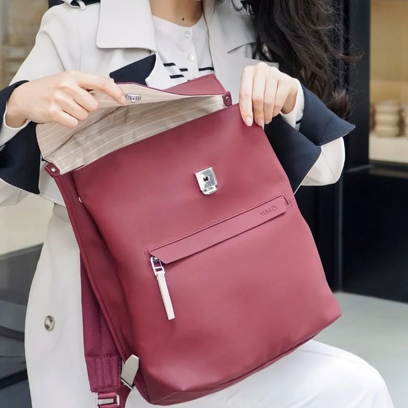 Y.U.M.C. Artificial Leather Backpack Medium Size Women's Khaki Black/Pink/Burgundy-11