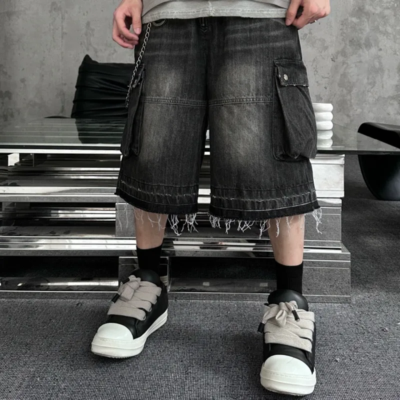 Merge Lab. Denim Shorts Unisex Washed Black Gray-3