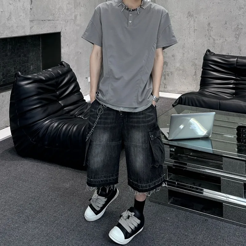 Merge Lab. Denim Shorts Unisex Washed Black Gray-2