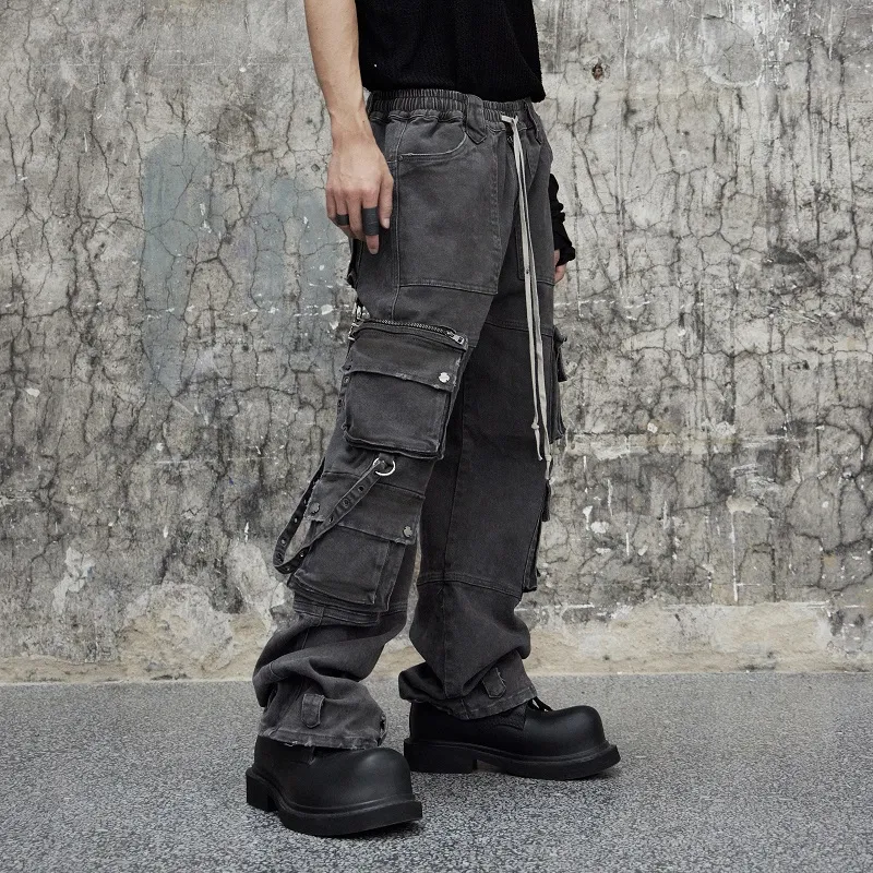 Merge Lab. Cargo Pants Unisex Washed Black Gray-3