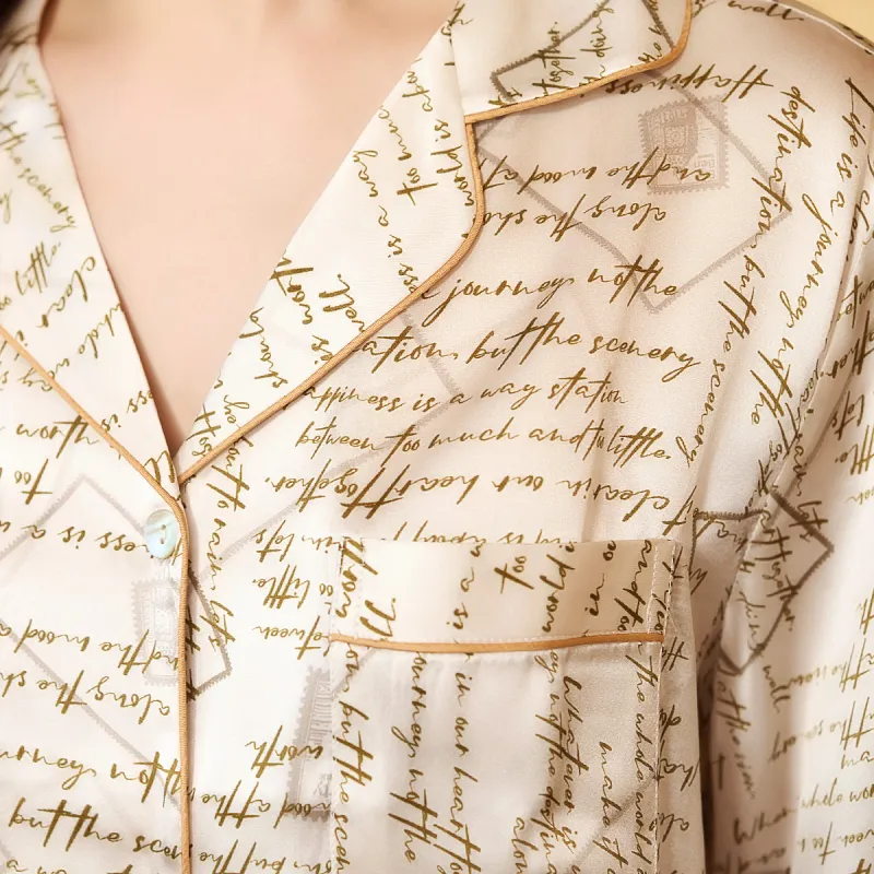 Silk Boundary Pajama Set Women's Beige Coffee-1