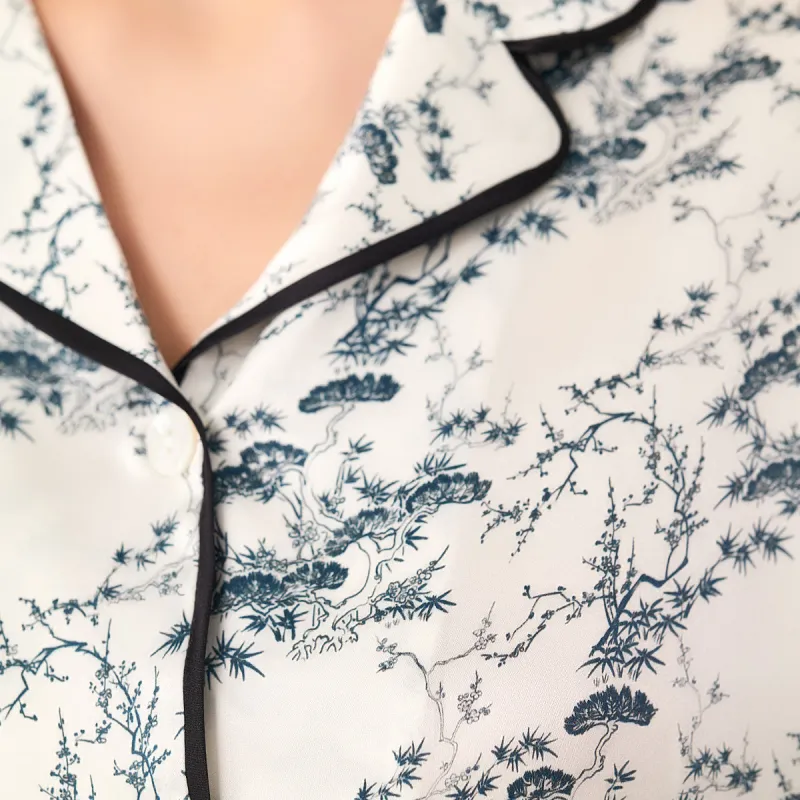 Silk Boundary Pajama Set Women's White Green-1