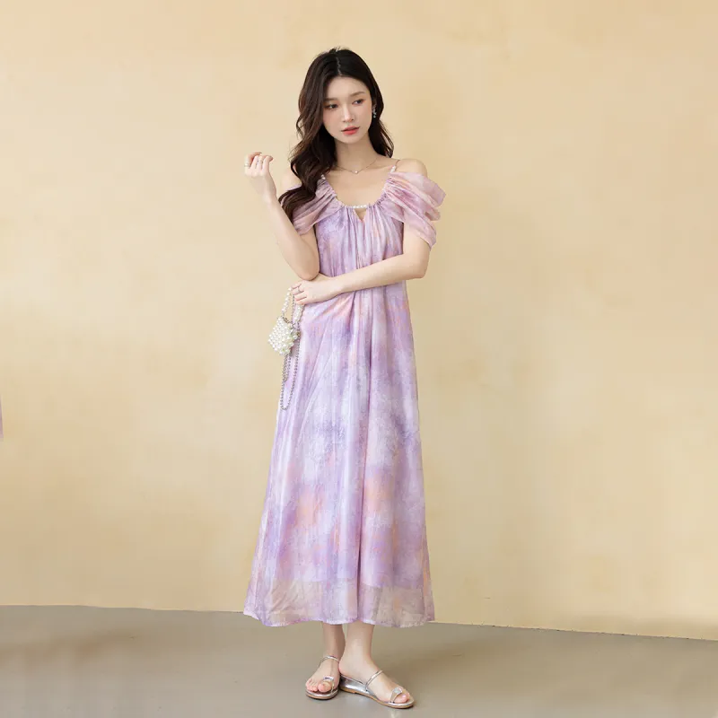 CLUB NEWS Short Sleeved Dress Women's Purple-2
