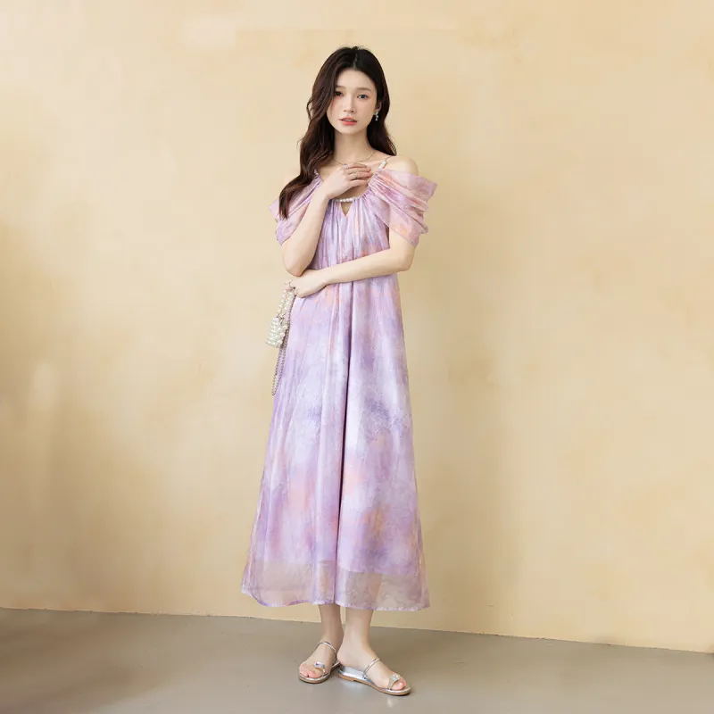 CLUB NEWS Short Sleeved Dress Women's Purple-3