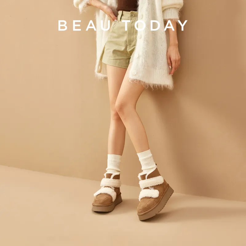 Beau Today Warm Short Snow Boots Women's Camel-1