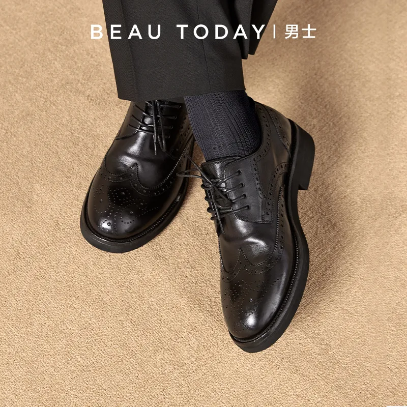 Beau Today Dress Shoes Men Low Top Brown Yellow-6