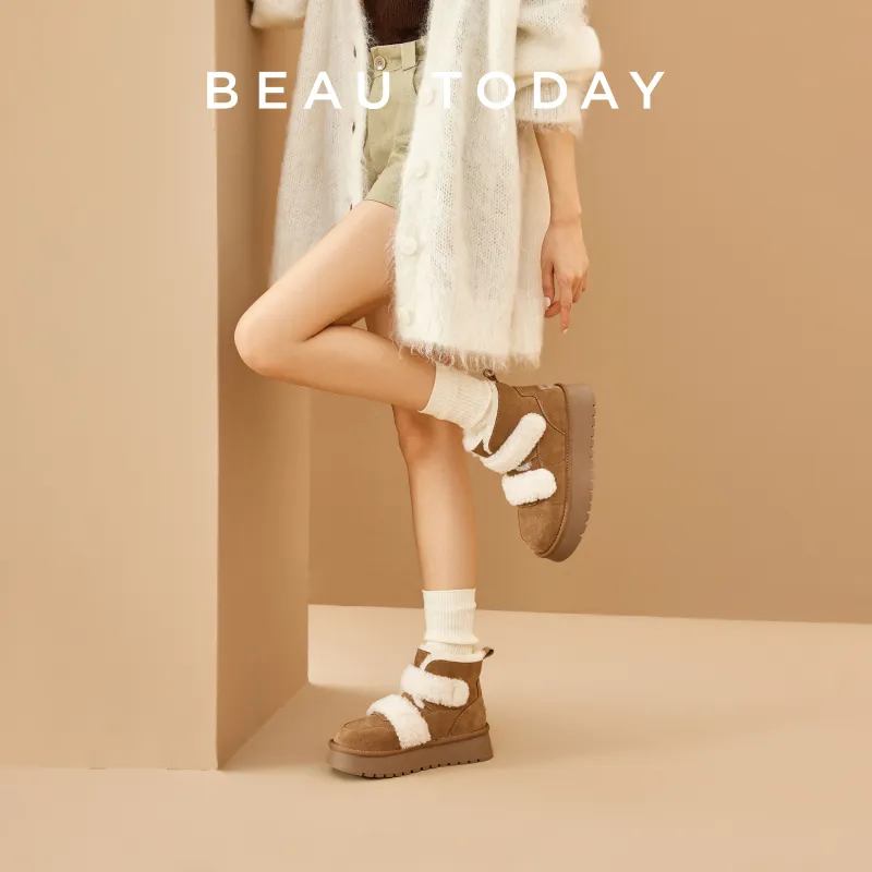 Beau Today Warm Short Snow Boots Women's Camel-5