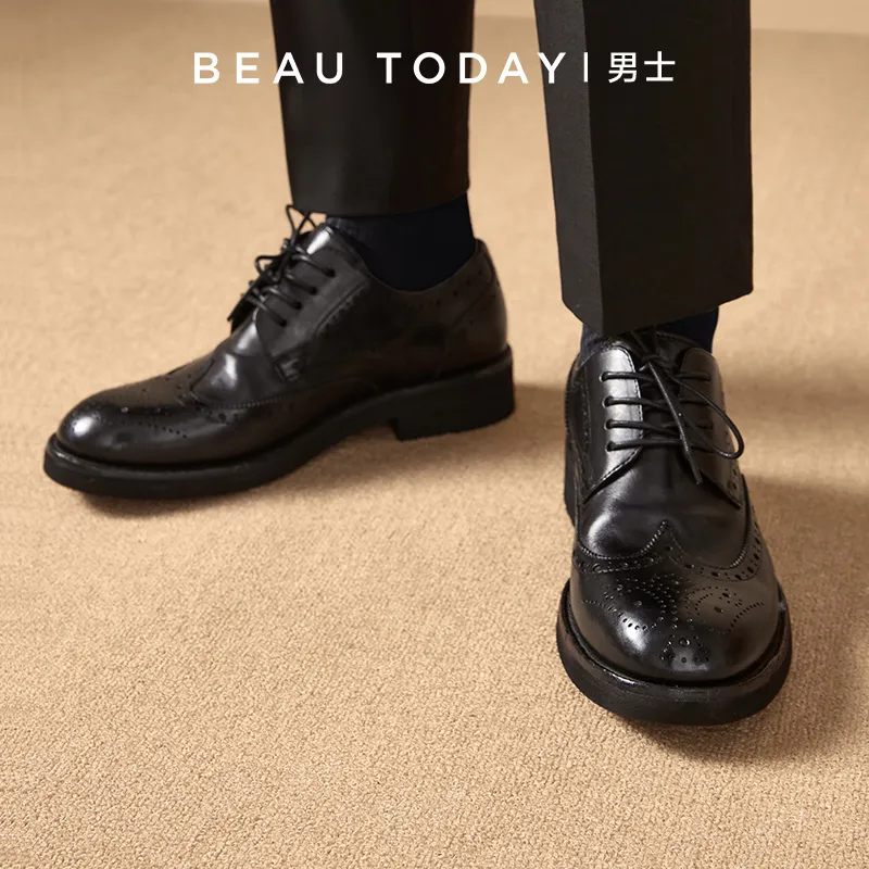 Beau Today Dress Shoes Men Low Top Brown Yellow-5