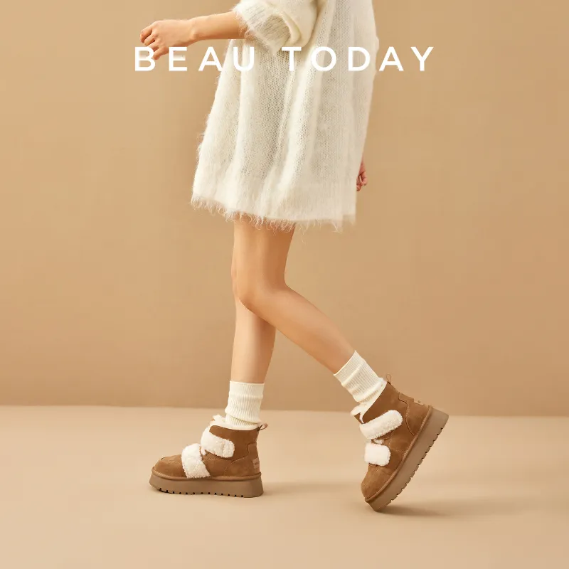 Beau Today Warm Short Snow Boots Women's Camel-2