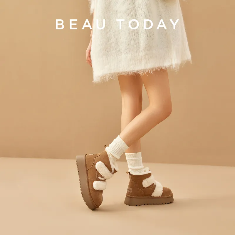 Beau Today Warm Short Snow Boots Women's Camel-4