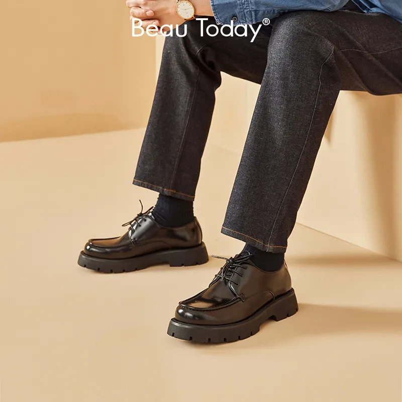 Beau Today Men's Casual Shoes Men Low Top Classic Black-5