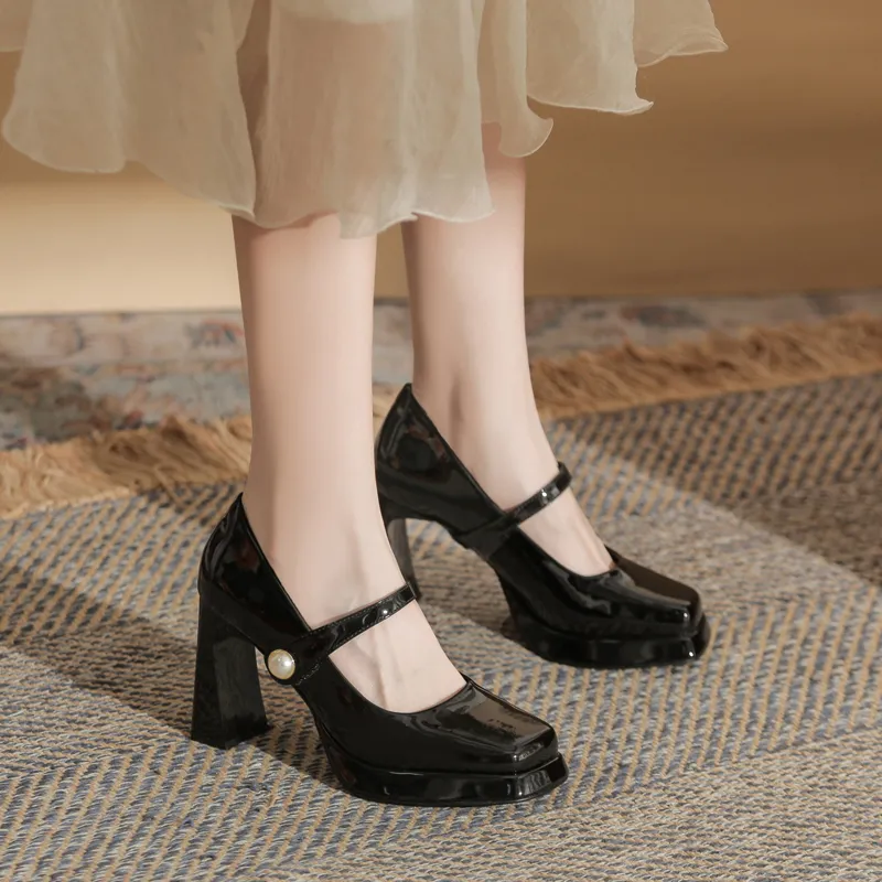 GOSO Chunky Heel High Heels 9CM Women's Black-2