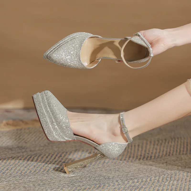 GOSO Chunky Heel High Heels Women's Silver-5