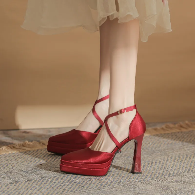 GOSO Chunky Heel High Heels Women's Burgundy-3