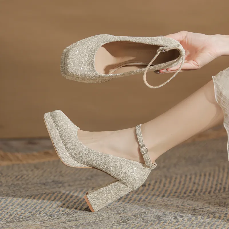 GOSO Chunky Heel High Heels Women's Gold-2