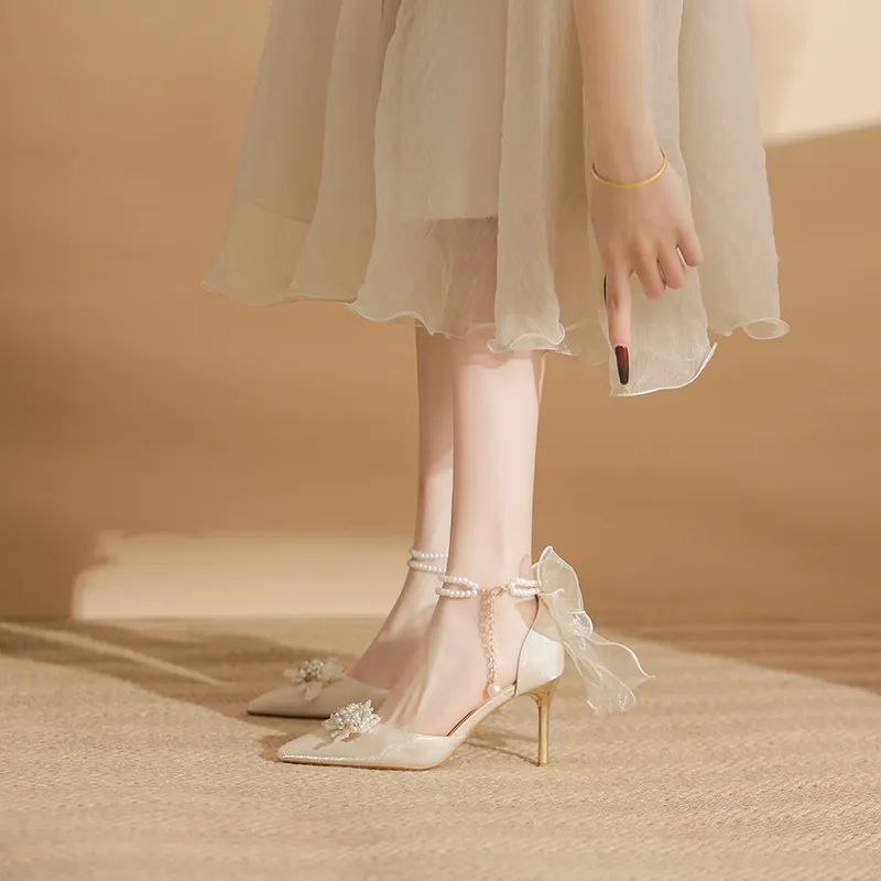 GOSO Slim Heel High Heels Women's White-2