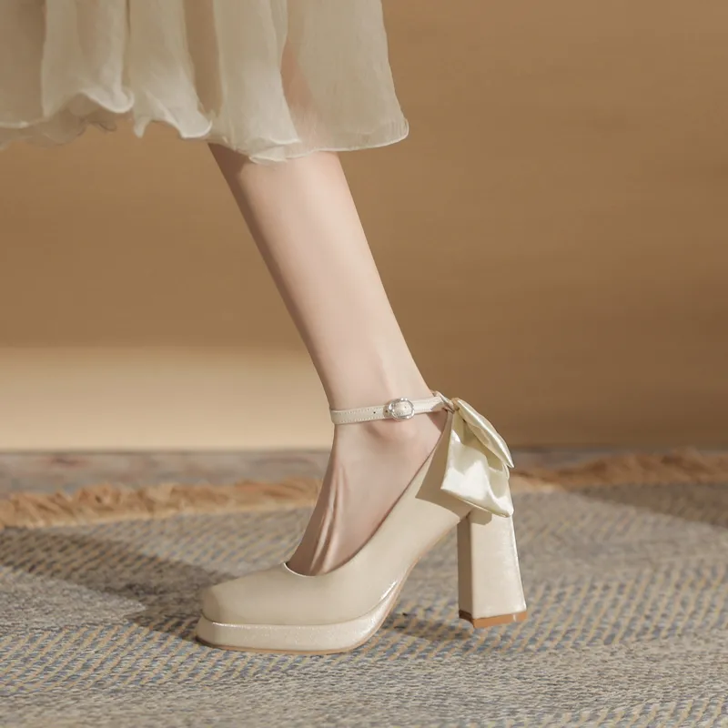 GOSO Chunky Heel High Heels 9CM Women's Champagne-2