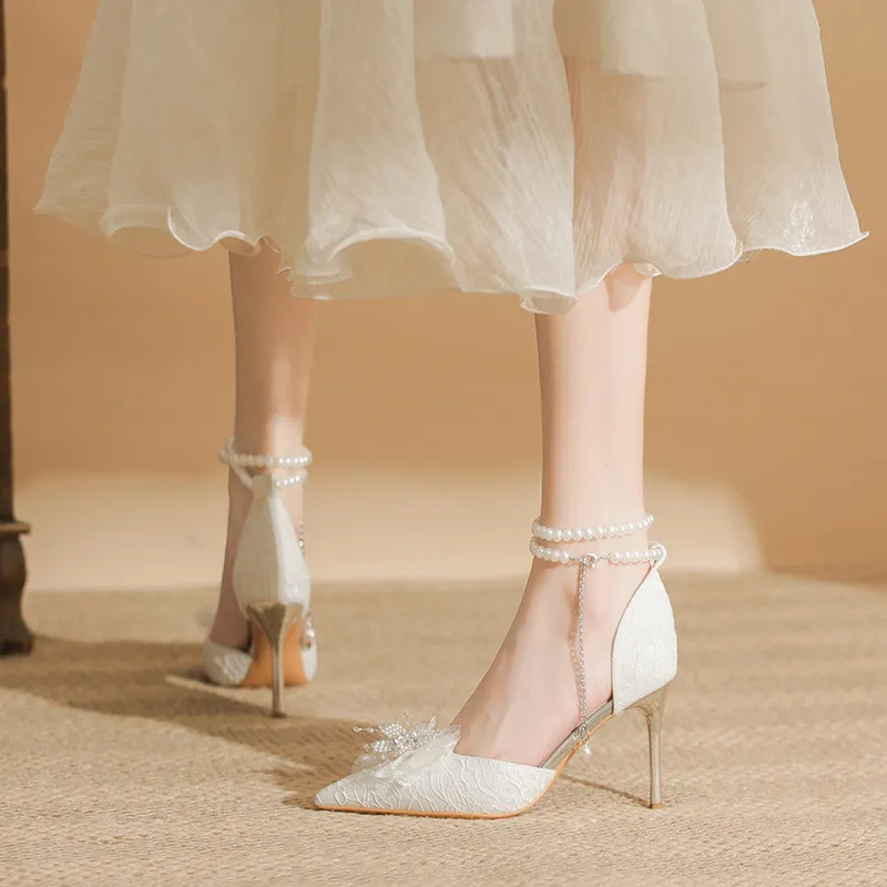 GOSO Slim Heel High Heels Women's White-2