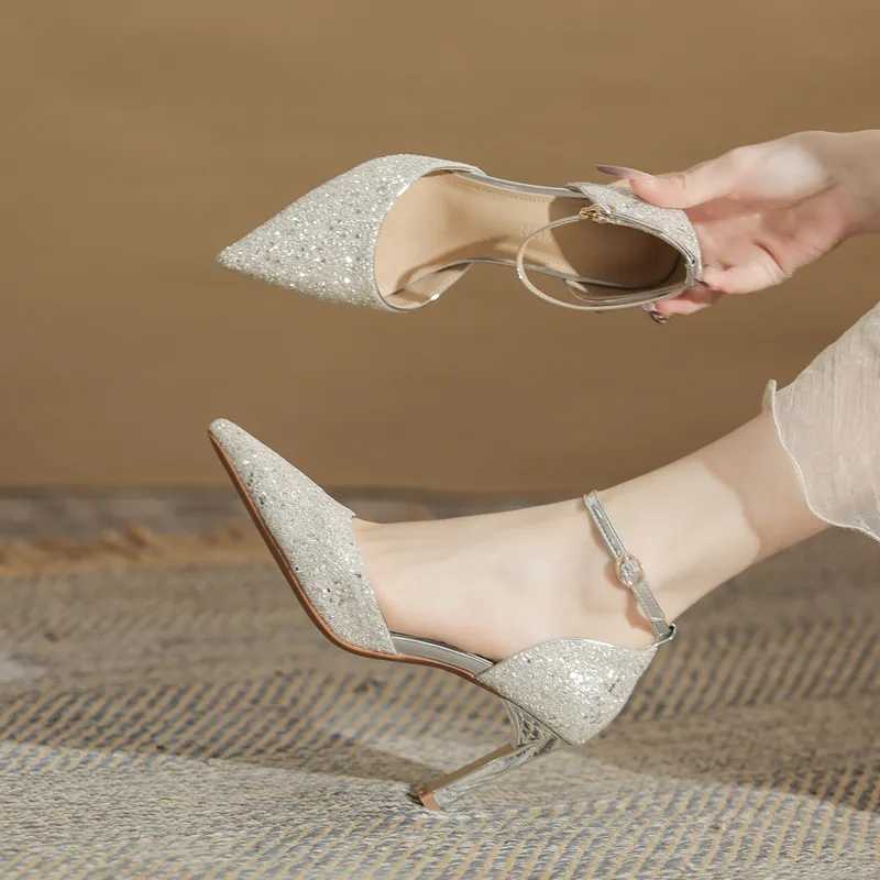 GOSO Slim Heel High Heels 8CM Women's Silver-4