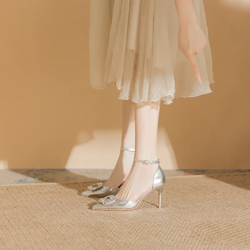 GOSO Slim Heel High Heels Women's Silver-2