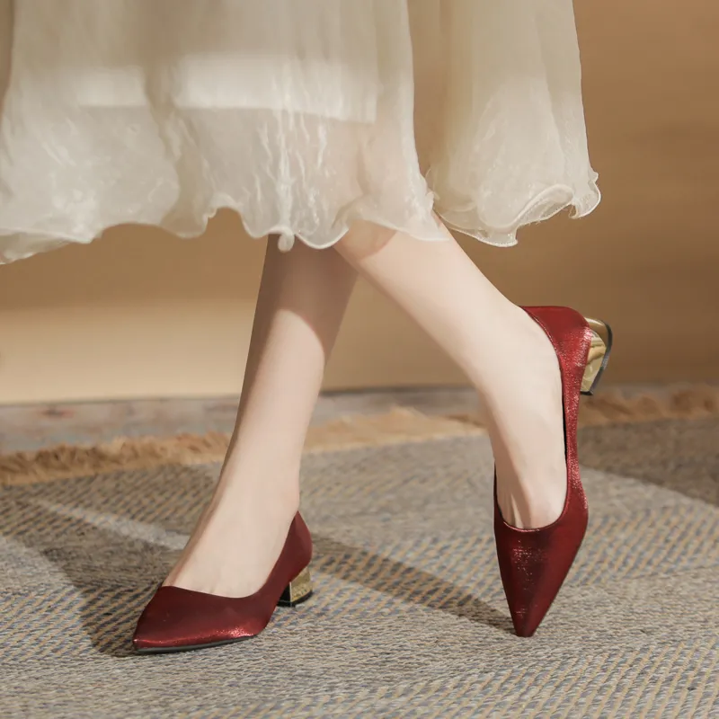 GOSO Chunky Heel High Heels 3CM Women's Red-3