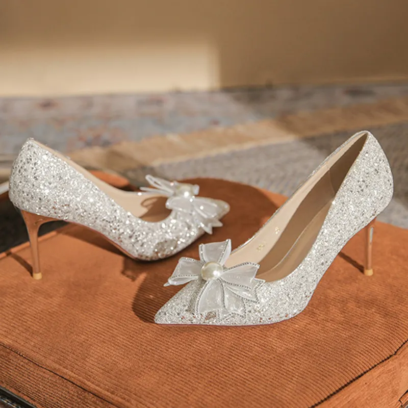 GOSO Slim Heel High Heels 6.5CM Women's Silver-4