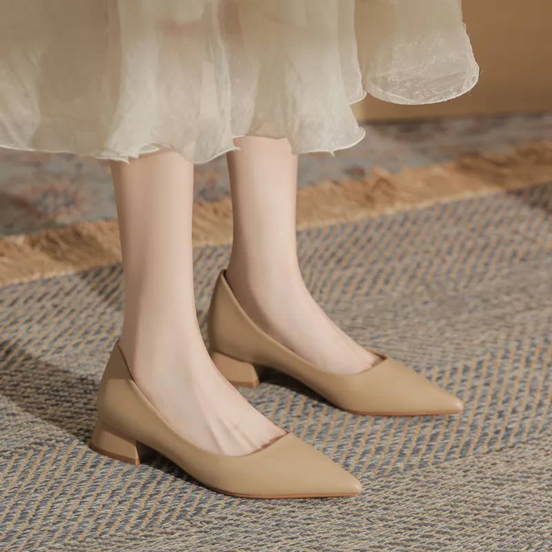 GOSO Chunky Heel High Heels 3CM Women's Apricot-2
