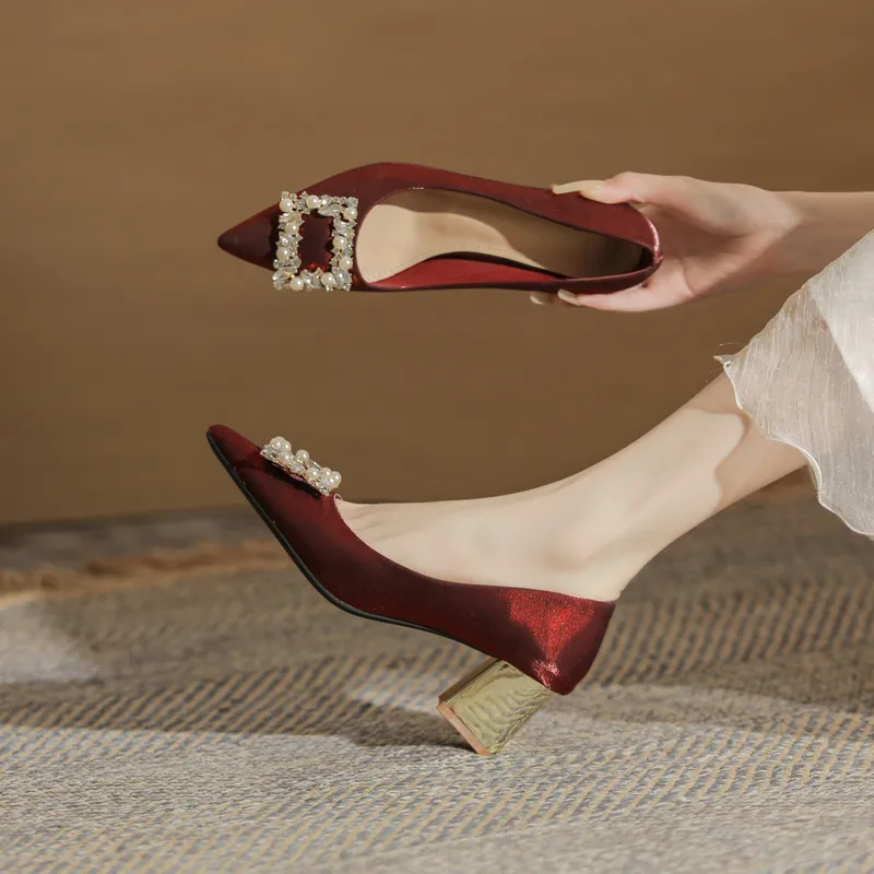 GOSO Chunky Heel High Heels Women's Burgundy-2