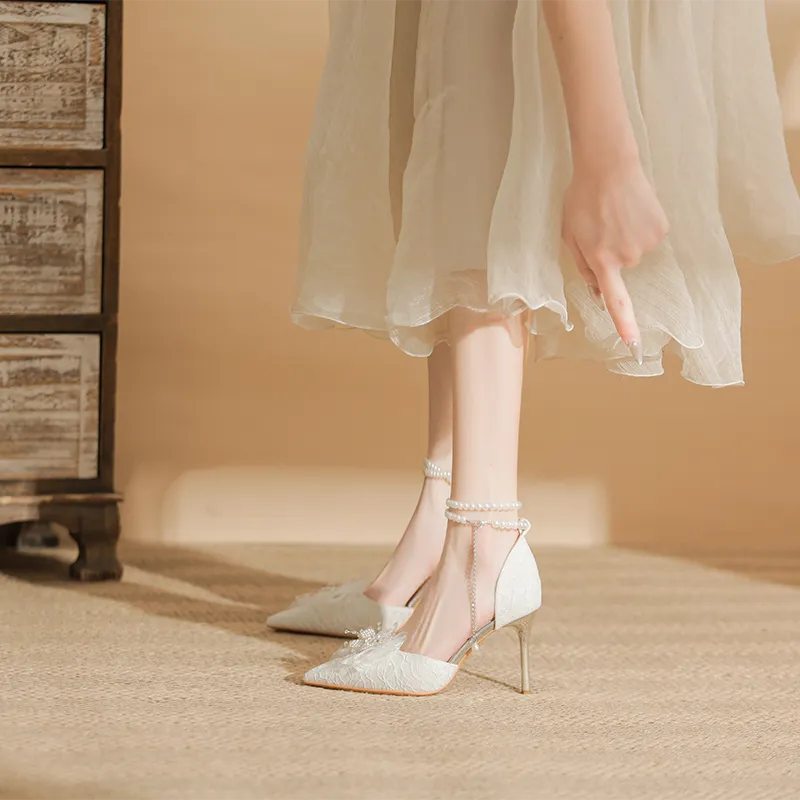 GOSO Slim Heel High Heels Women's White-5